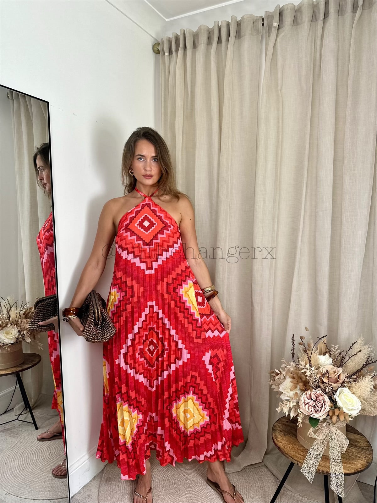 BORA PLEATED HALTERNECK MAXI DRESS