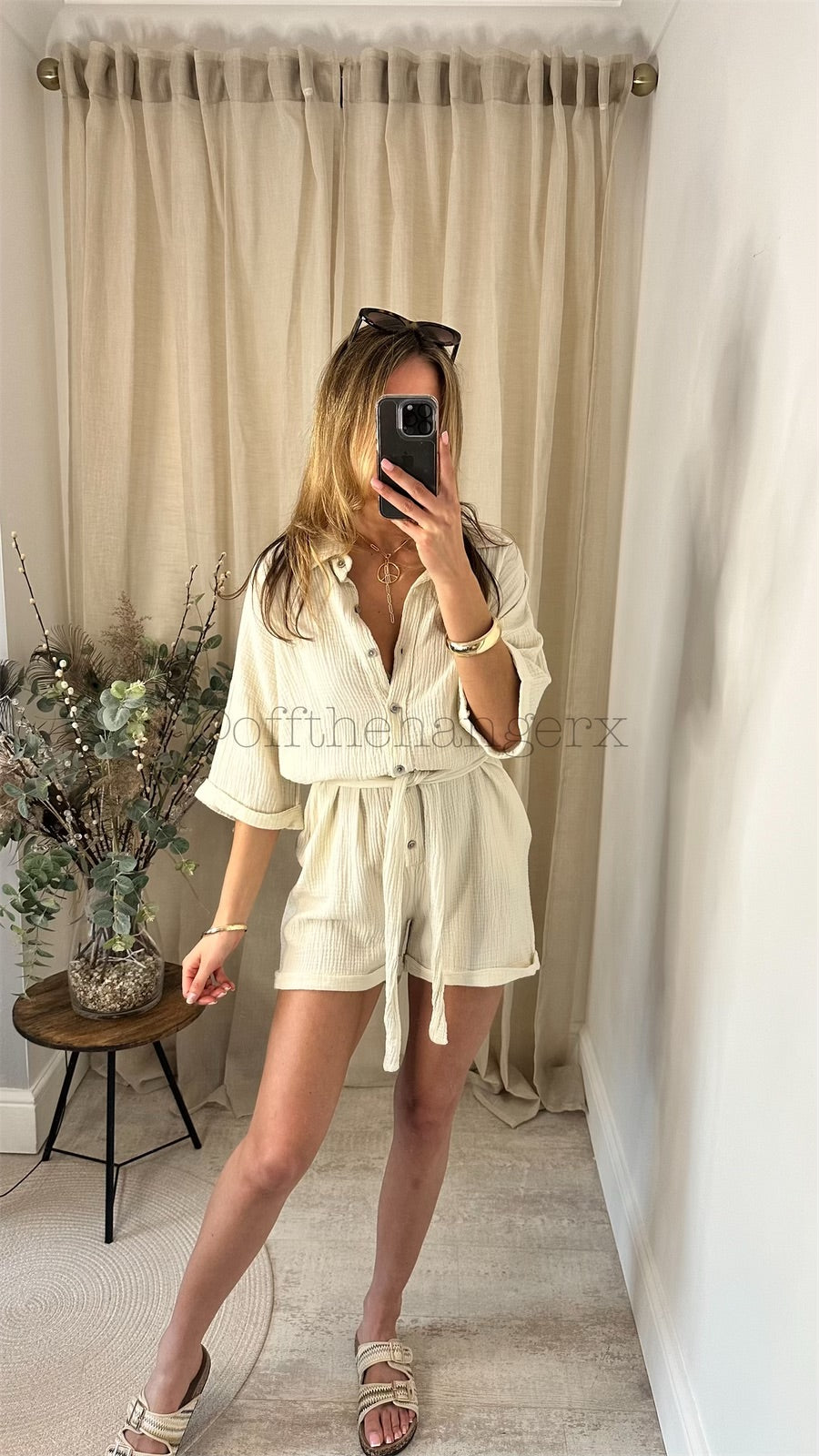 LESTER CHEESECLOTH BELTED ROMPER