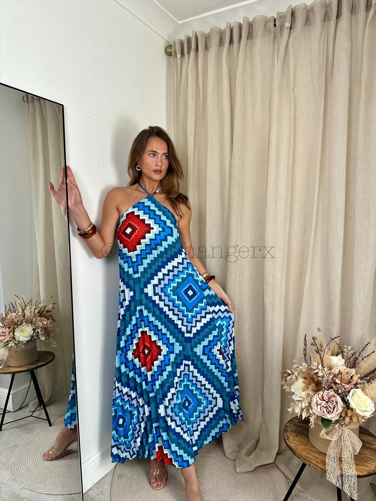 BORA PLEATED HALTERNECK MAXI DRESS