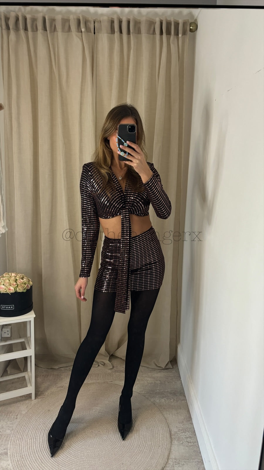 TALLY SEQUIN TIE CROP TOP