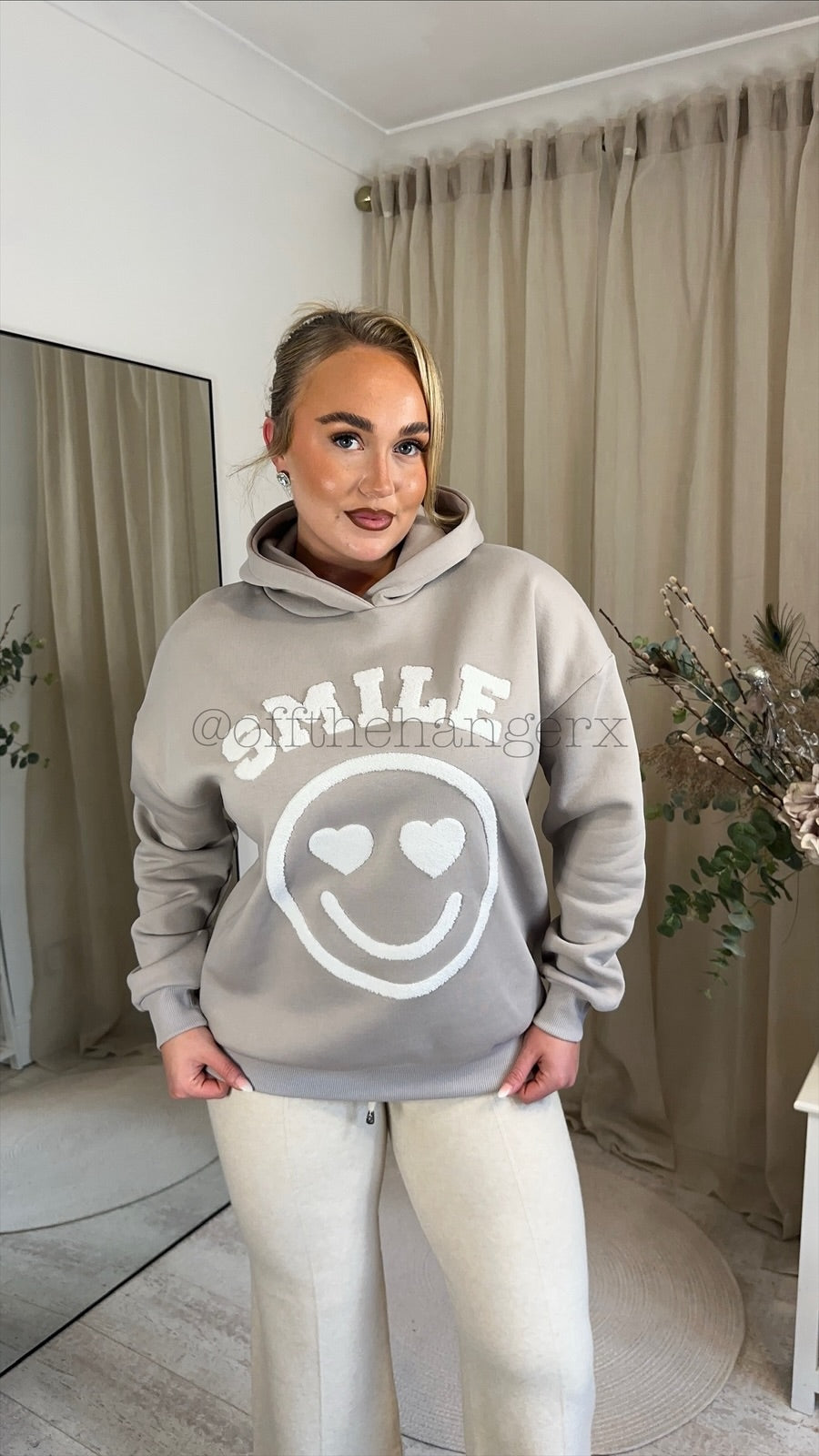 SMILE FLEECE LINED EMBOSSED HOODIE