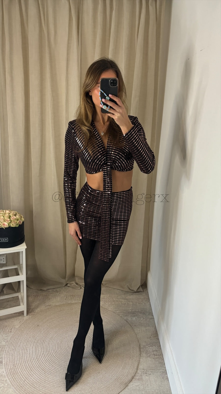 TALLY SEQUIN TIE CROP TOP