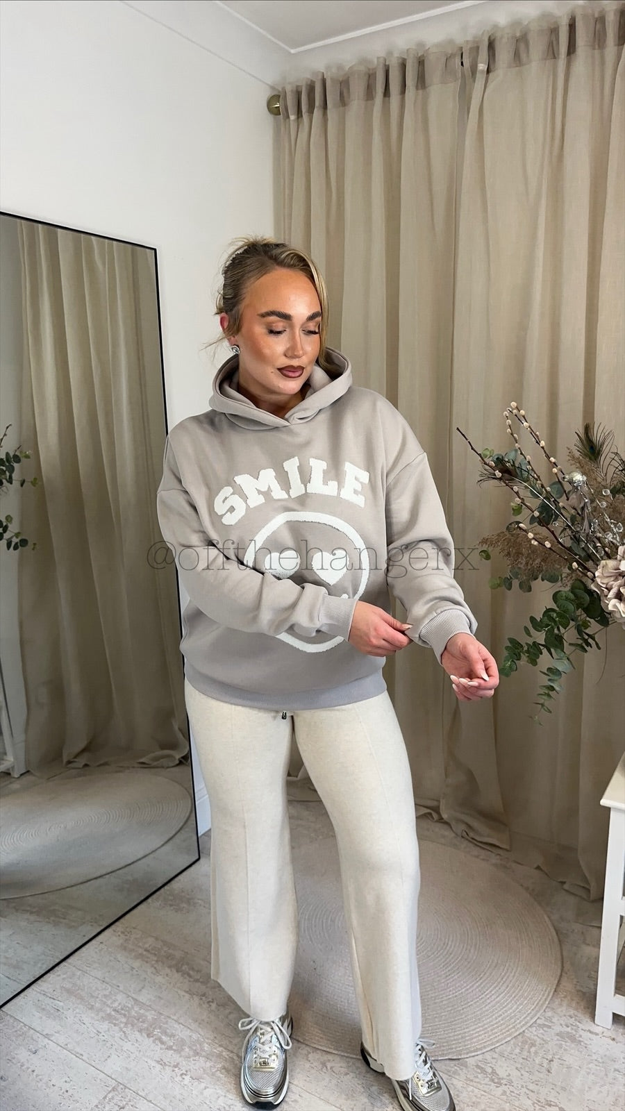 SMILE FLEECE LINED EMBOSSED HOODIE