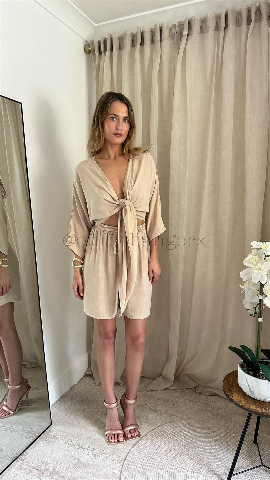 GRECIA LINEN TIE SHORT SET