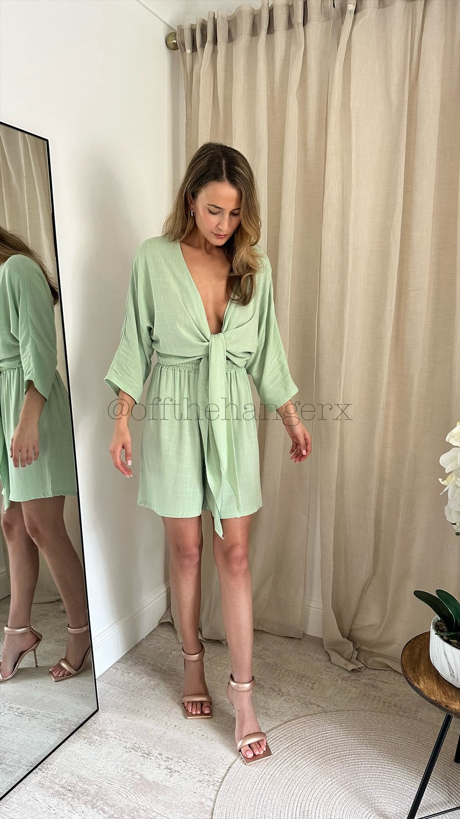 GRECIA LINEN TIE SHORT SET