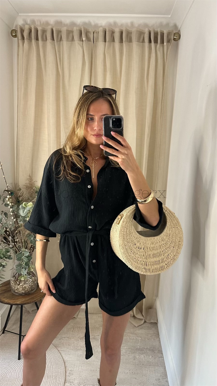 LESTER CHEESECLOTH BELTED ROMPER