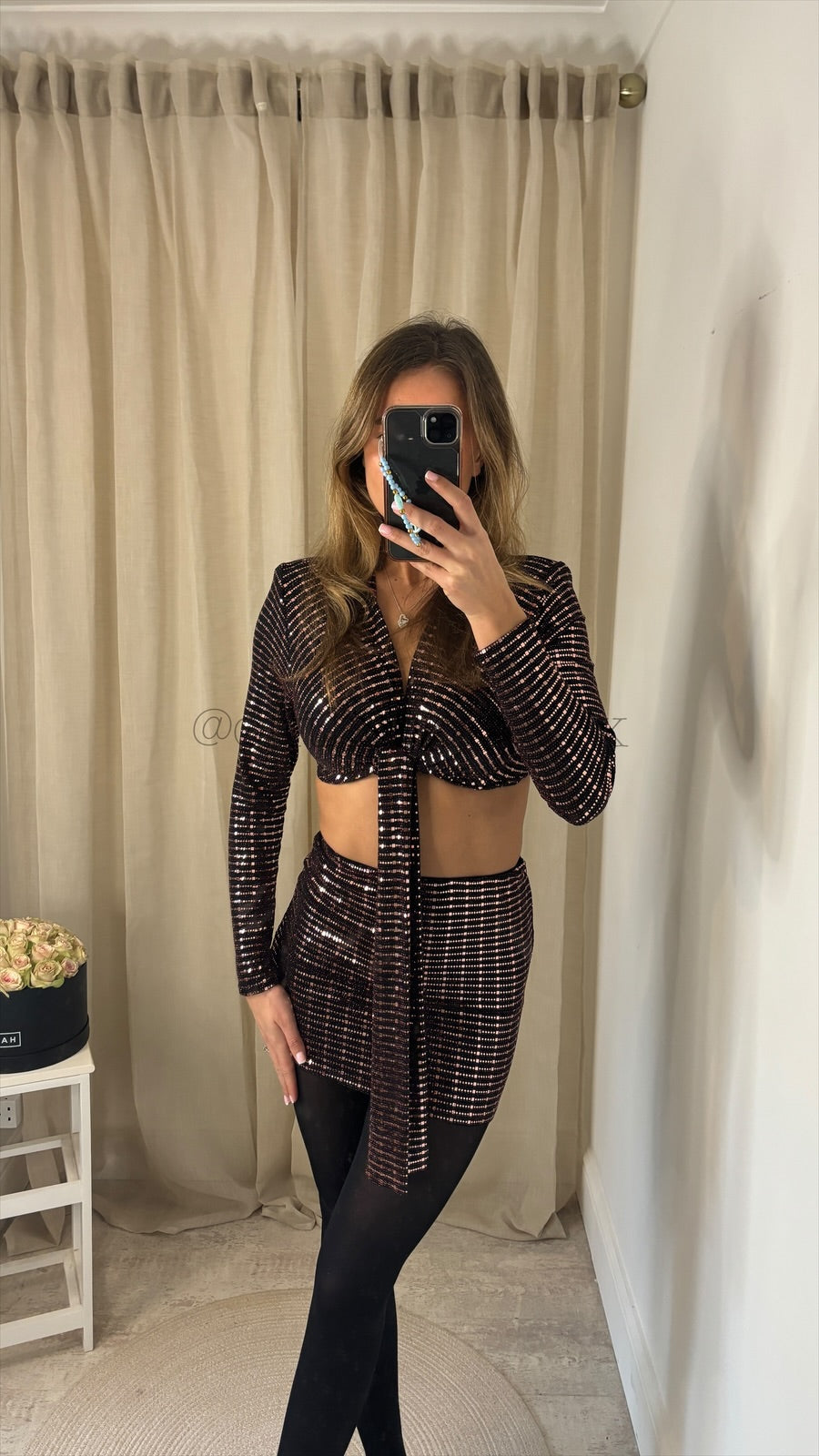TALLY SEQUIN TIE CROP TOP