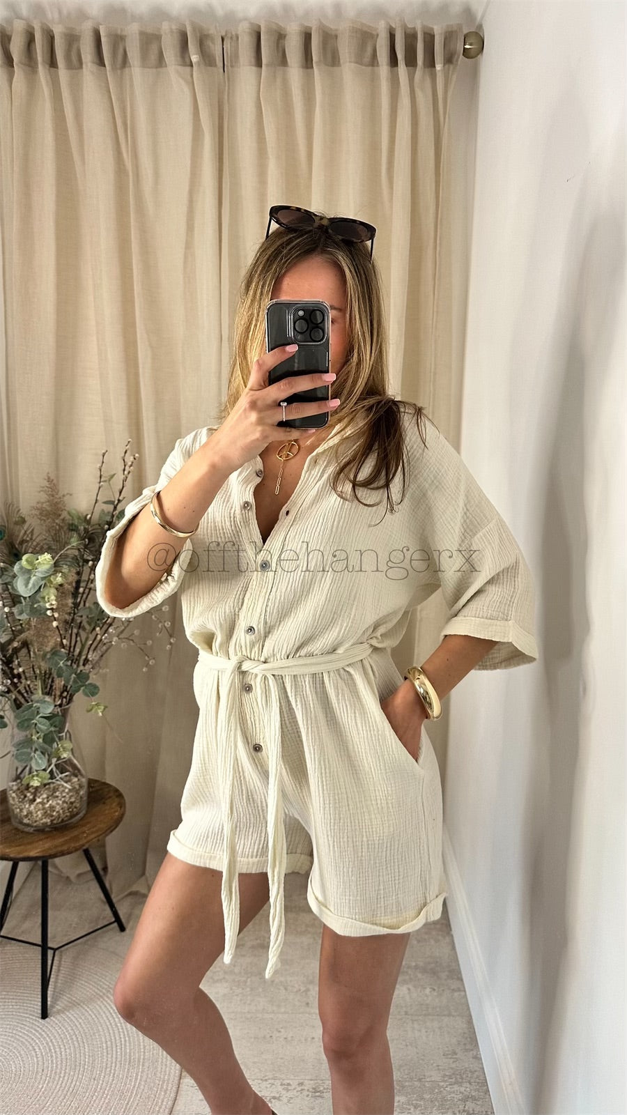 LESTER CHEESECLOTH BELTED ROMPER