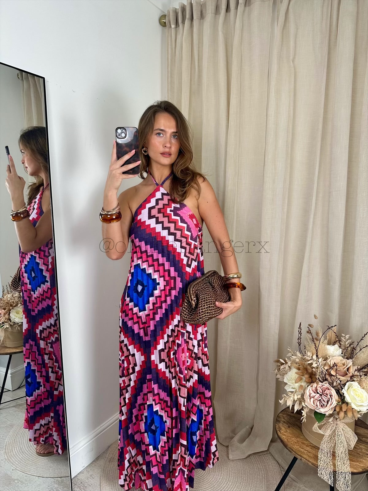 BORA PLEATED HALTERNECK MAXI DRESS