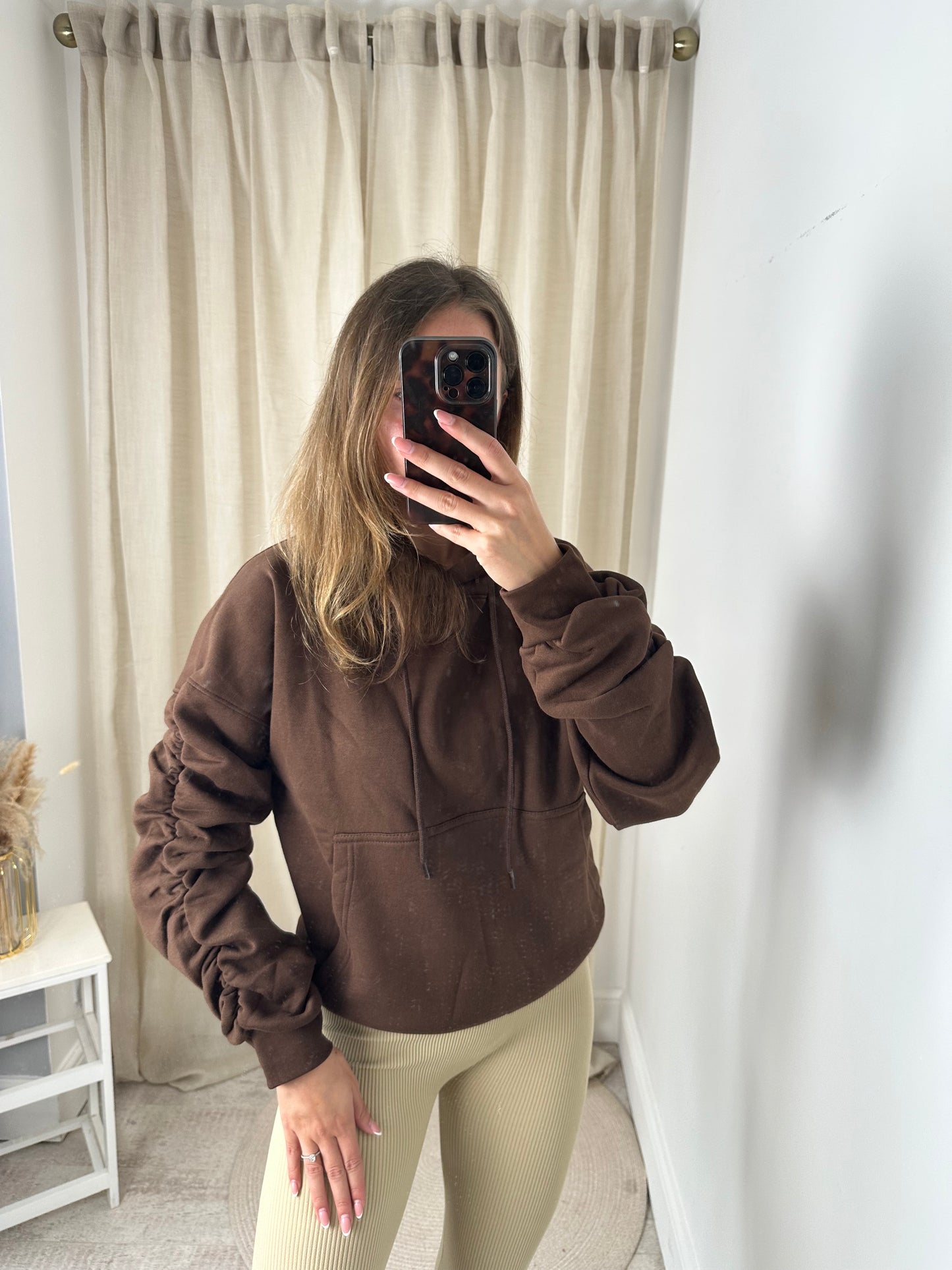 MAYA RUCHED FLEECE LINED HOODIE