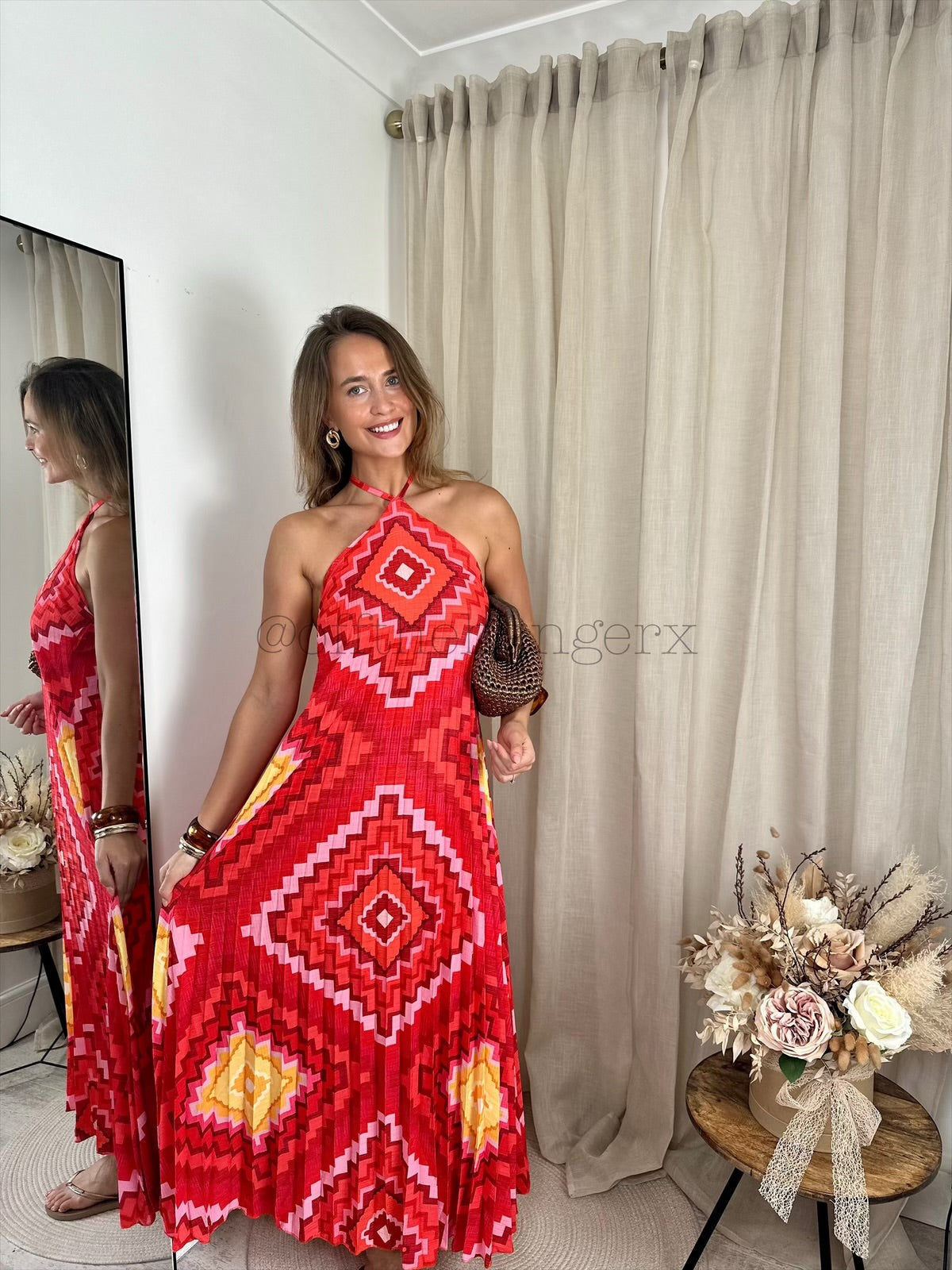 BORA PLEATED HALTERNECK MAXI DRESS