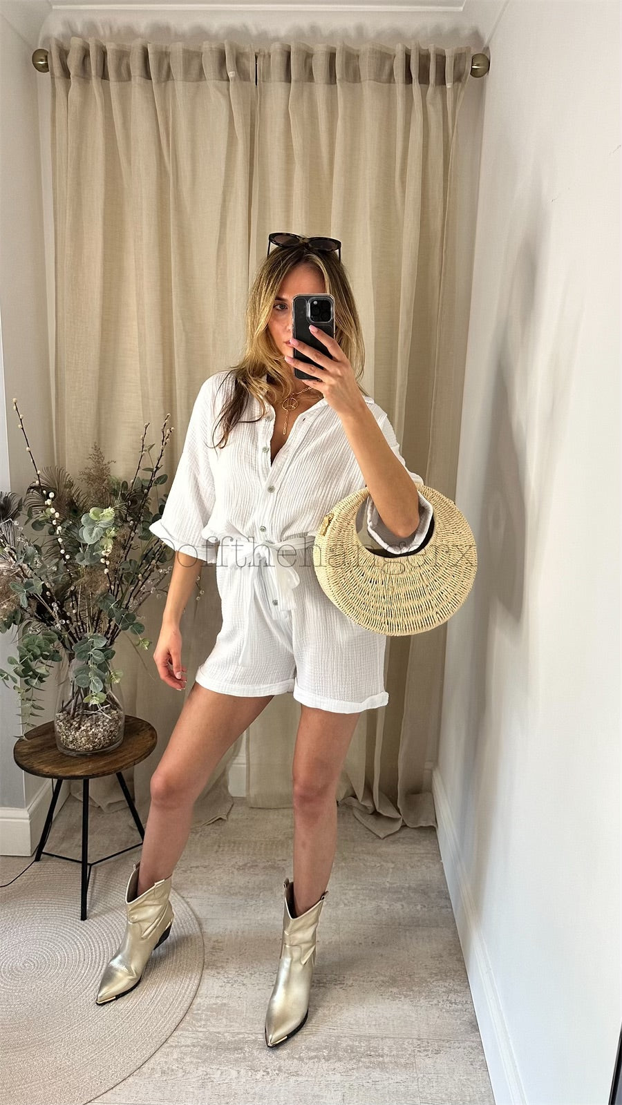 LESTER CHEESECLOTH BELTED ROMPER