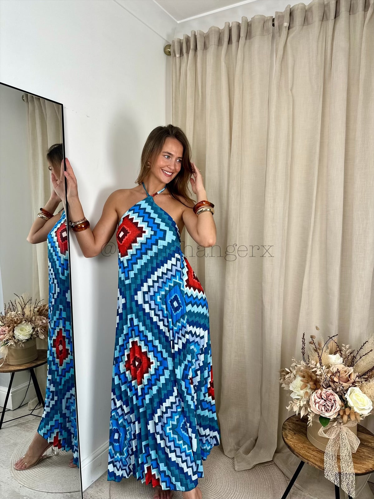 BORA PLEATED HALTERNECK MAXI DRESS