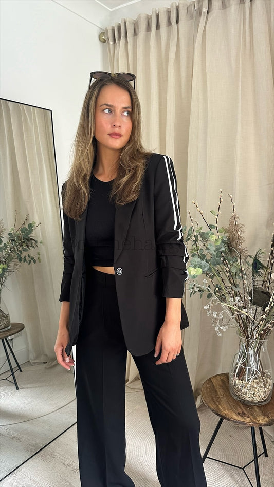 PENELOPE STRIPE RUCHED ARM BLAZER