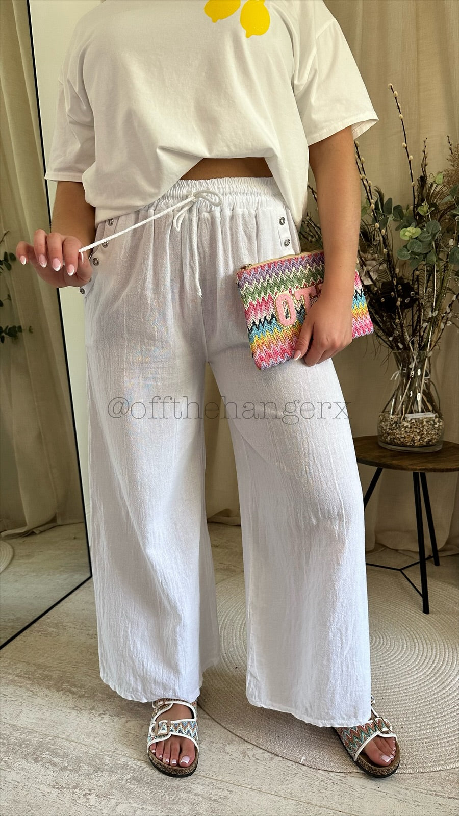 CLEO LINEN BUTTON DETAIL FLARE TROUSERS