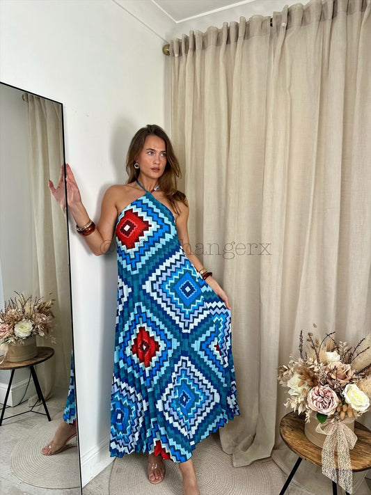 BORA PLEATED HALTERNECK MAXI DRESS