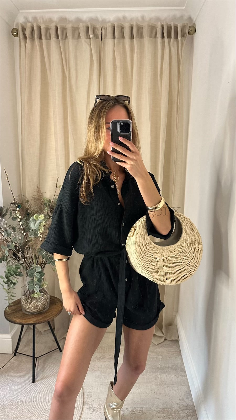 LESTER CHEESECLOTH BELTED ROMPER