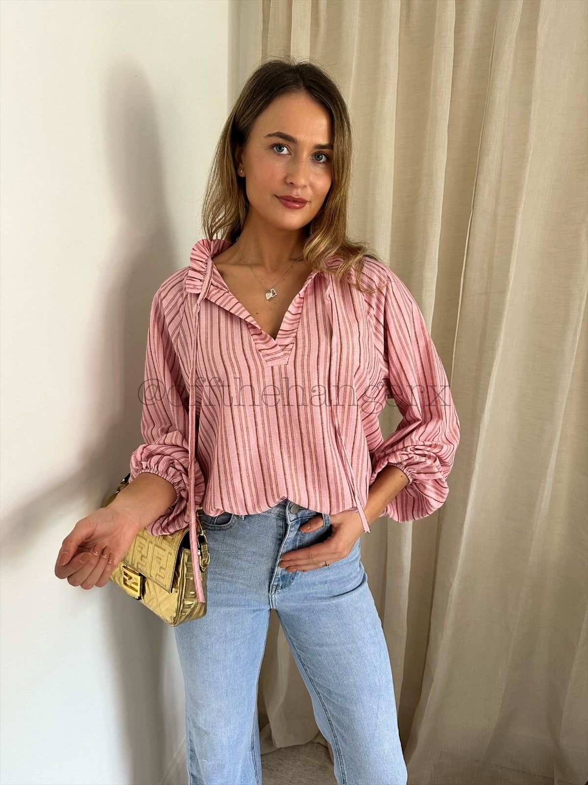 SHELLY LUREX TRIM STRIPED BLOUSE