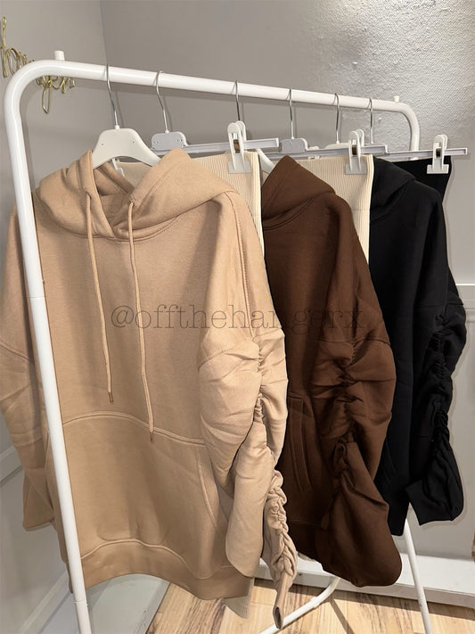MAYA RUCHED FLEECE LINED HOODIE