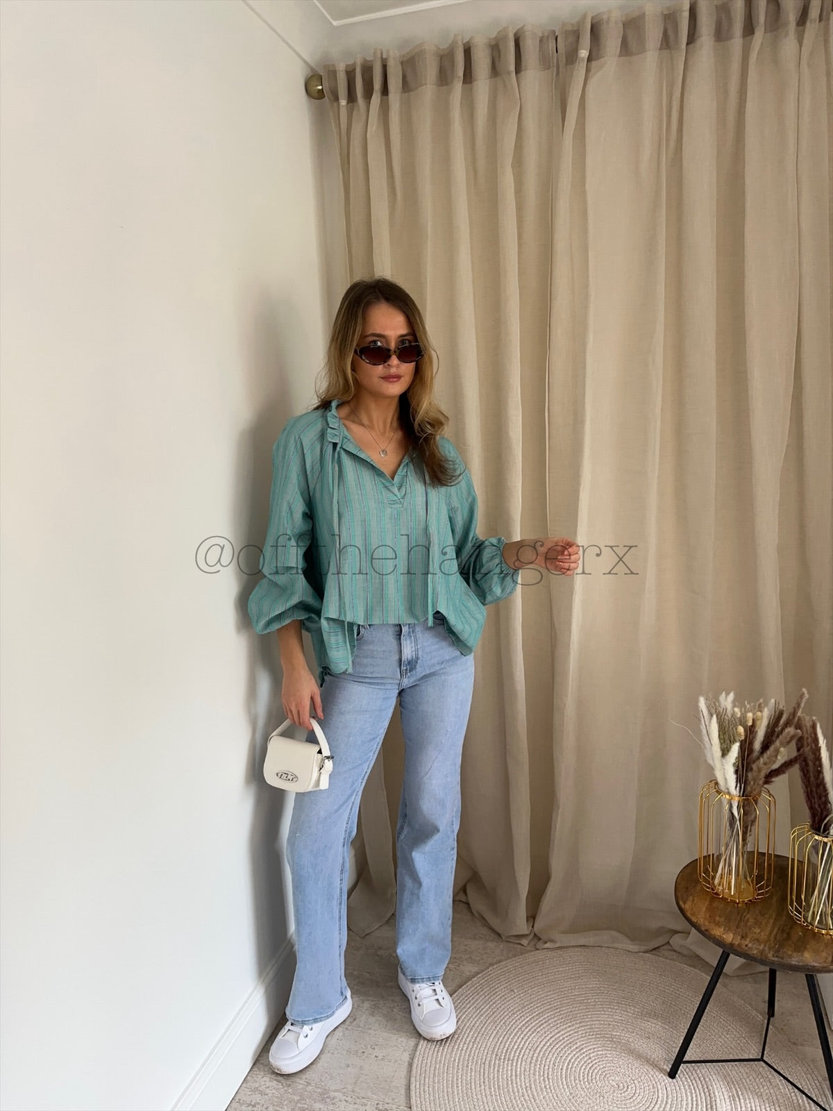 SHELLY LUREX TRIM STRIPED BLOUSE