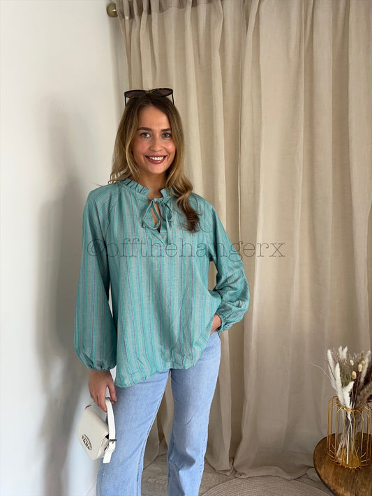 SHELLY LUREX TRIM STRIPED BLOUSE