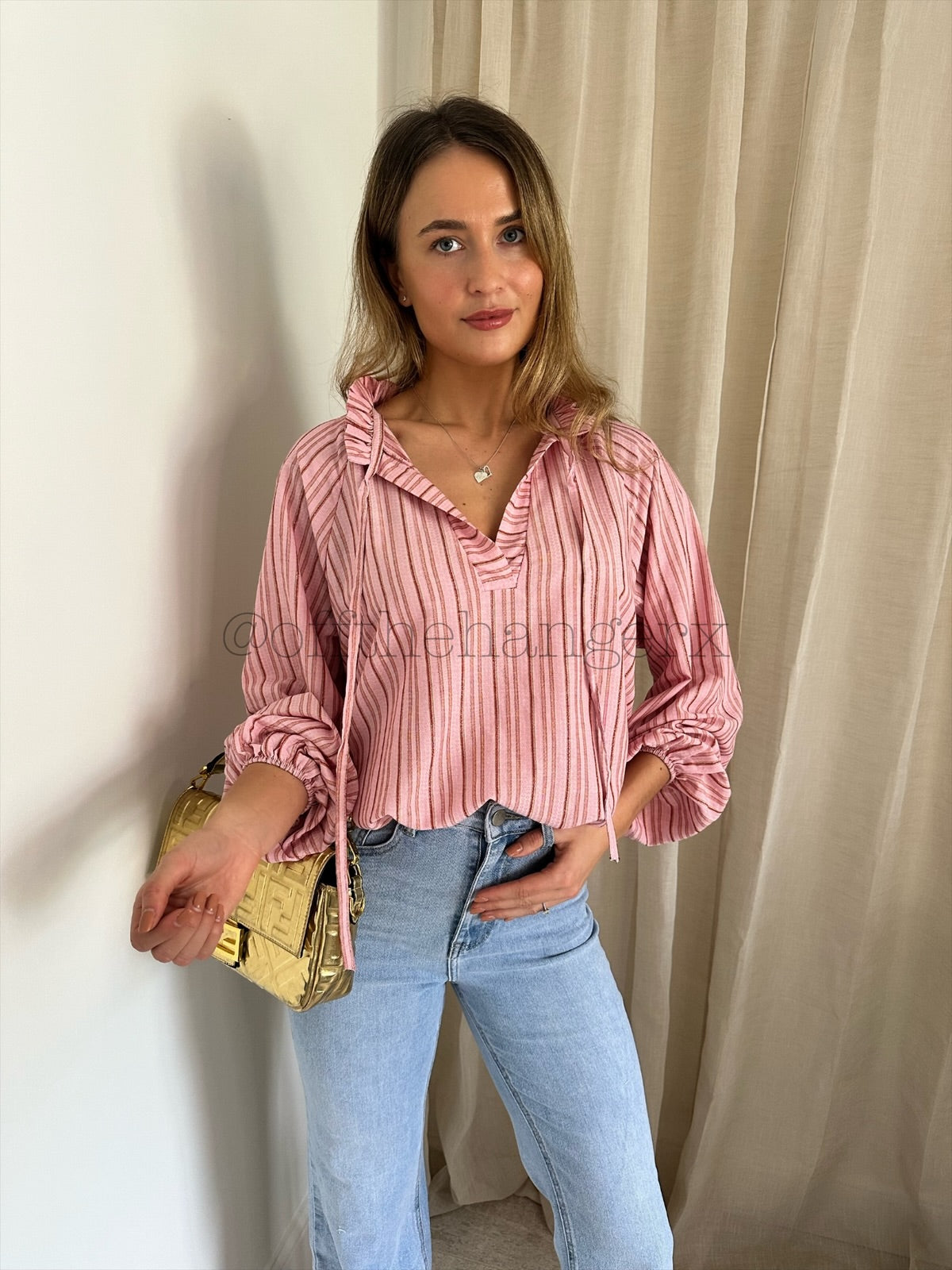 SHELLY LUREX TRIM STRIPED BLOUSE
