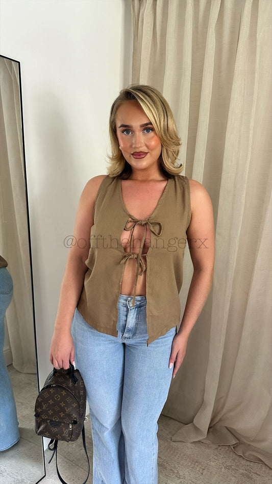 CELIA LINEN MIX TIE FRONT BLOUSE