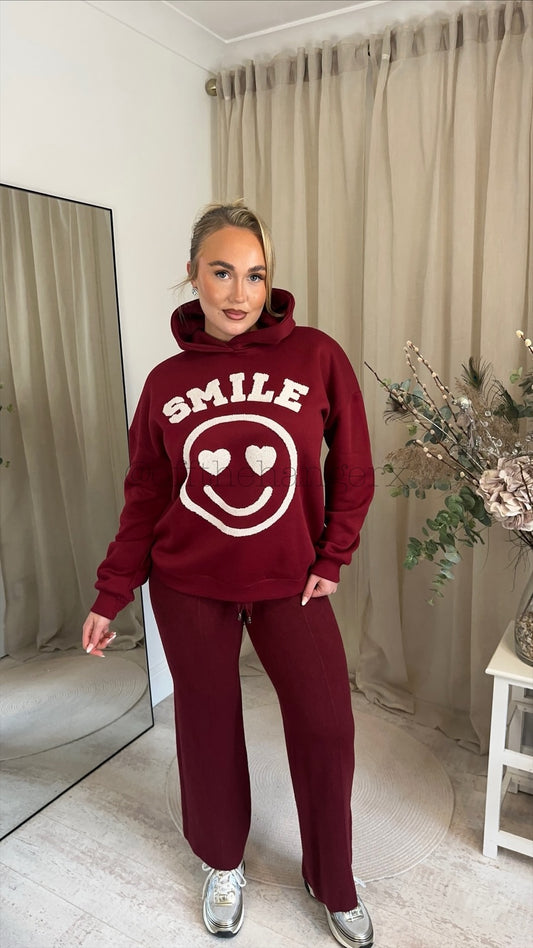 SMILE FLEECE LINED EMBOSSED HOODIE