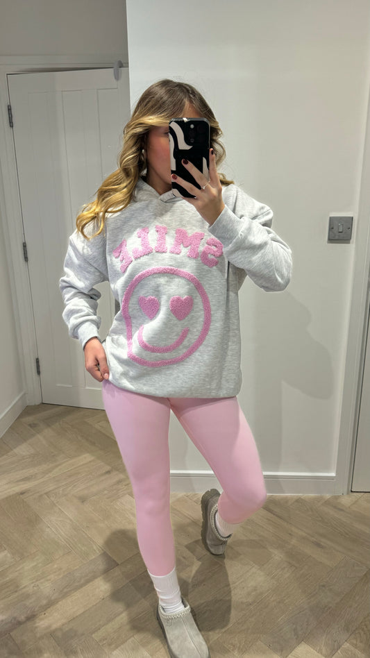 SMILE FLEECE LINED EMBOSSED HOODIE