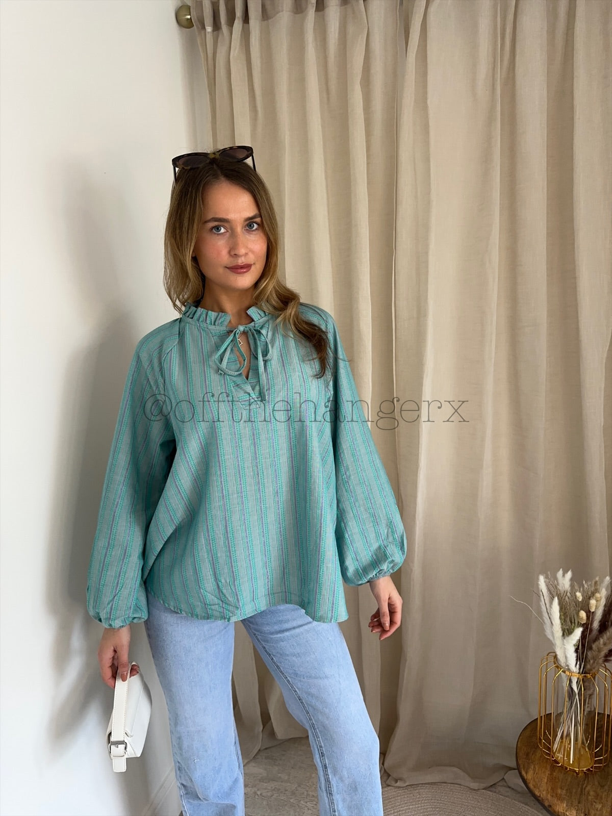SHELLY LUREX TRIM STRIPED BLOUSE