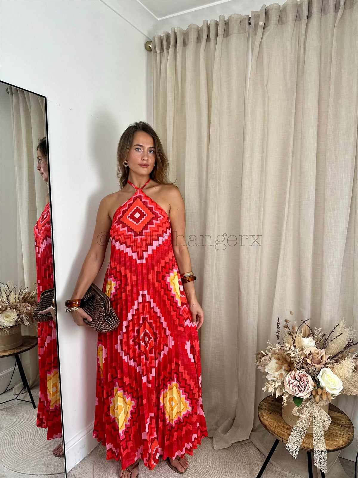 BORA PLEATED HALTERNECK MAXI DRESS