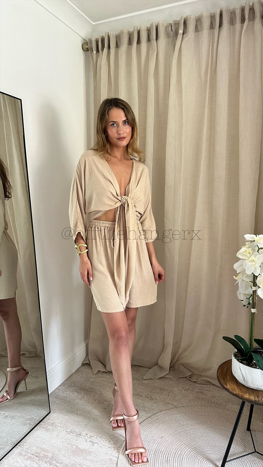 GRECIA LINEN TIE SHORT SET