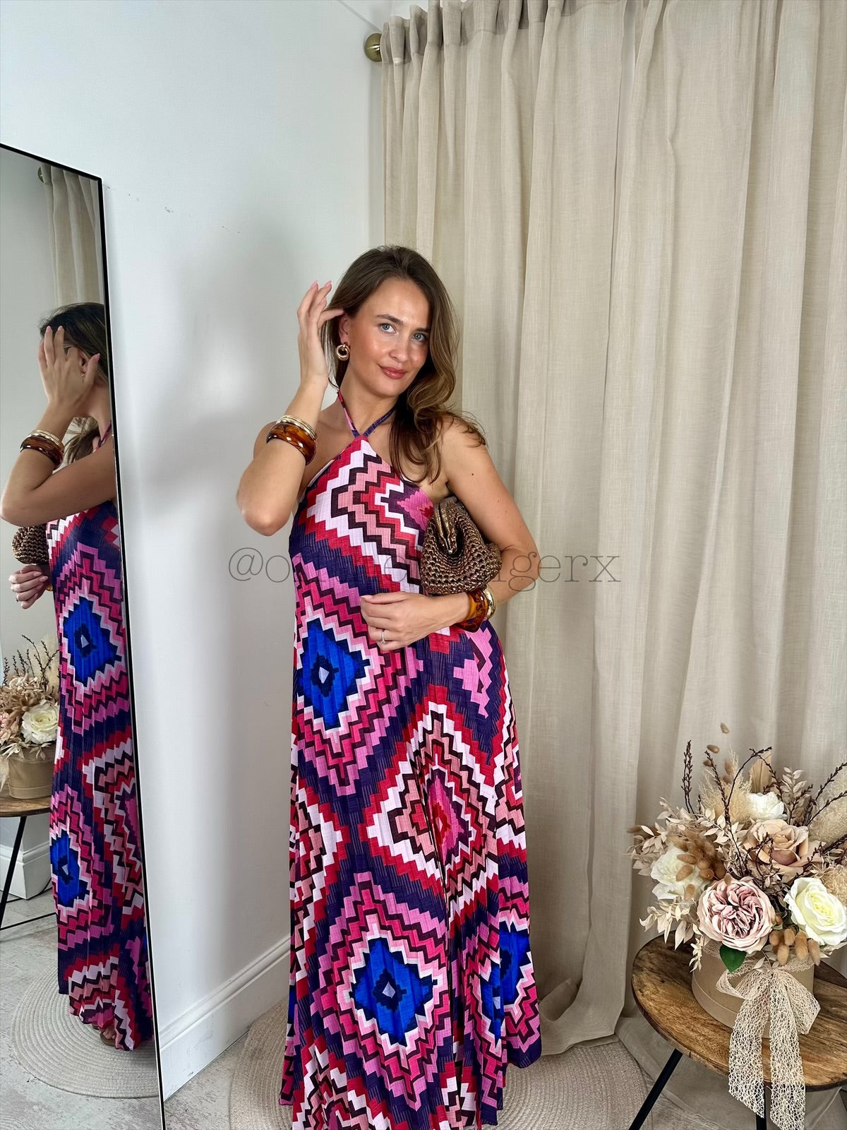 BORA PLEATED HALTERNECK MAXI DRESS
