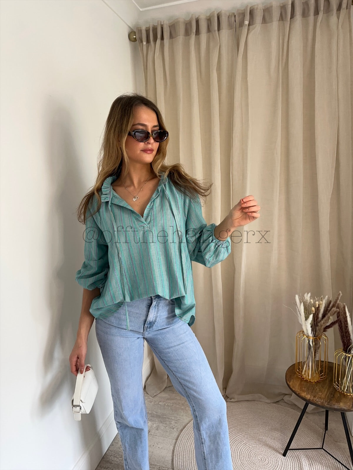 SHELLY LUREX TRIM STRIPED BLOUSE