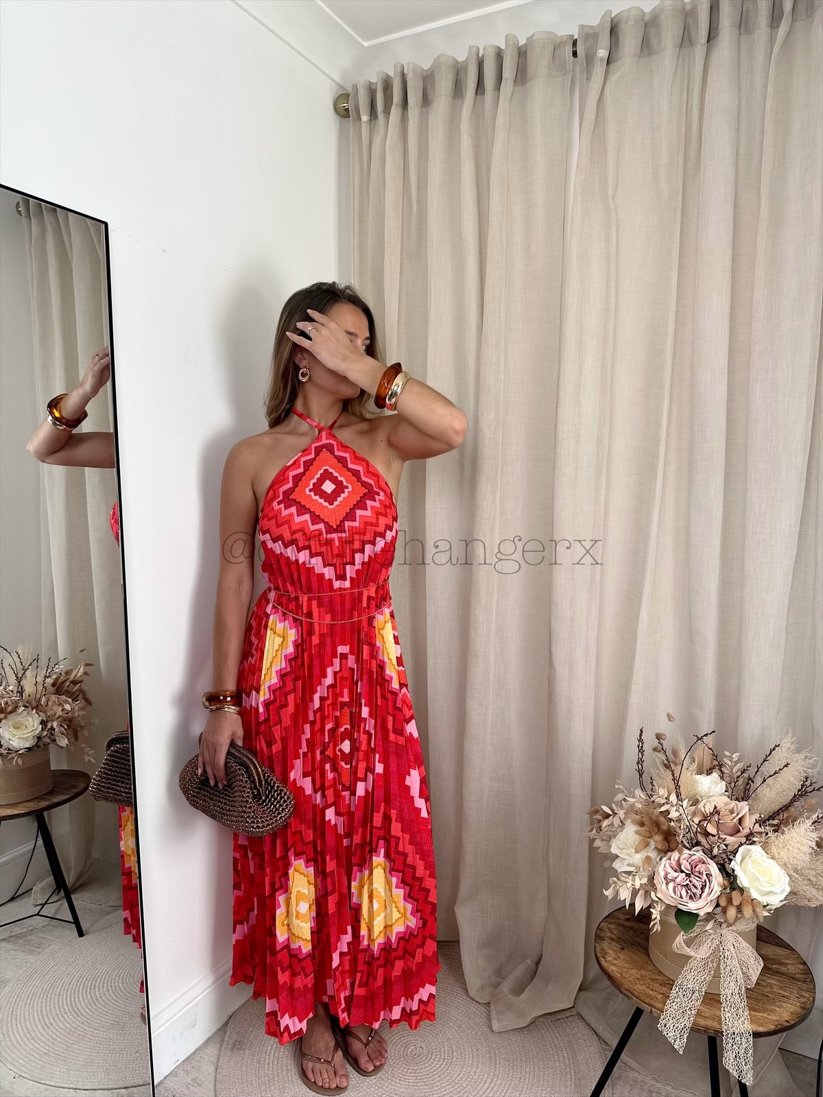 BORA PLEATED HALTERNECK MAXI DRESS
